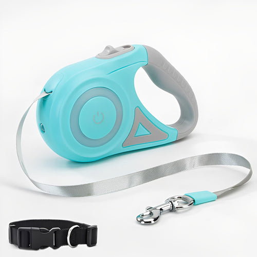 Hands-Free Retractable Dog Leash Set with Collar and LED Safety Light