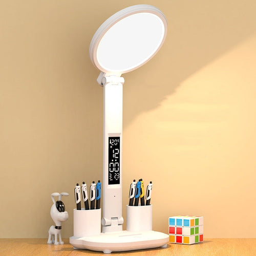 3-in-1 LED Clock Table Lamp – Portable USB Dimmable Night & Reading Light