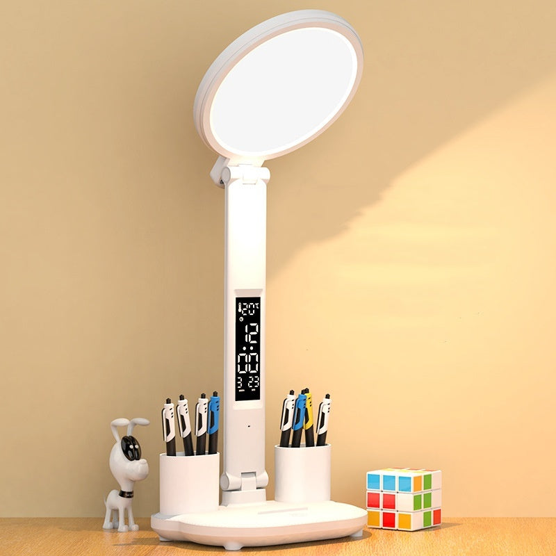 3-in-1 LED Clock Table Lamp – Portable USB Dimmable Night & Reading Light